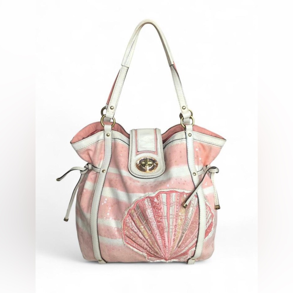 RARE COACH 19576 AUDREY MOTIF CANVAS SEASHELL MEDIUM CINCHED TOTE